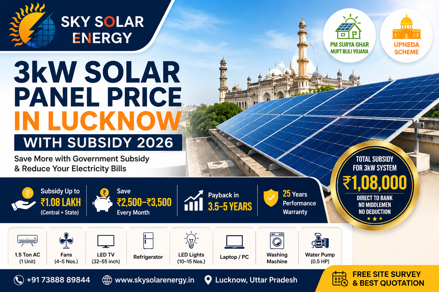 3KW SOLAR PRICE IN LUCKNOW AND SUBSIDY 2026