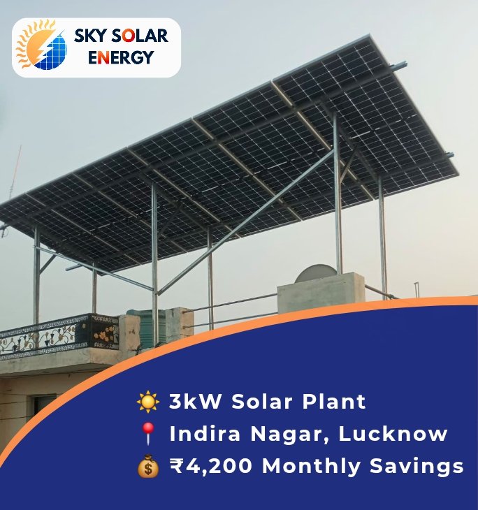 3kW rooftop solar panel installation in Krishna Nagar Lucknow by Sky Solar Energy using premium on-grid solar system